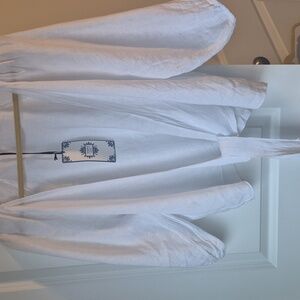 White Tie-Front Blouse Linen.  LARGE - NWT